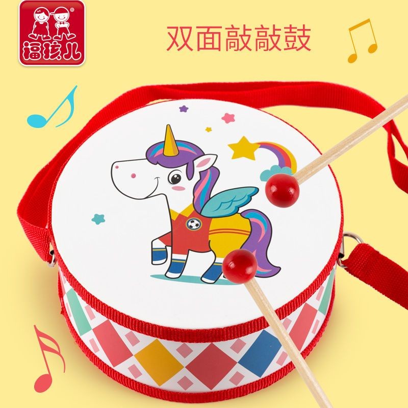 雙麵拍拍鼓玩具鼓兒童小女孩幼兒園寶寶手敲敲打鼓嬰0-1-2嵗3啟懞
